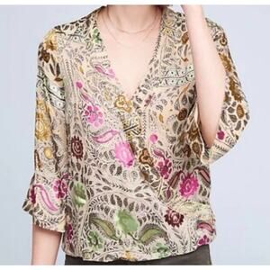 Anthropologie Floreat |‎ Japonica Silk-Blend Velvet Wrap Blouse | Size: Small